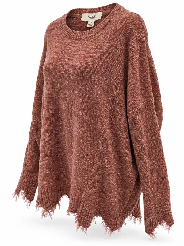 Easel Los Angeles Oversized Distressed Marled Knit Sweater Rust Brown S - Image 2