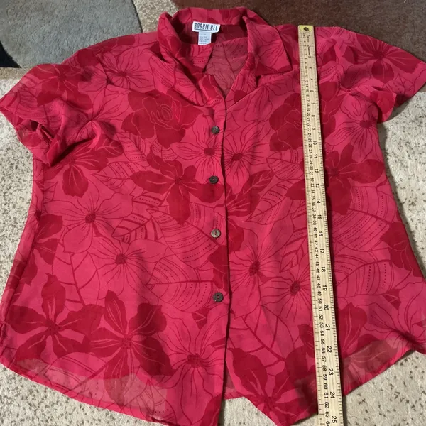 Robbie Bee Silk Floral 2 Piece Dress & Shirt Set Womens 14 Red Tropical Romantic - Image 8