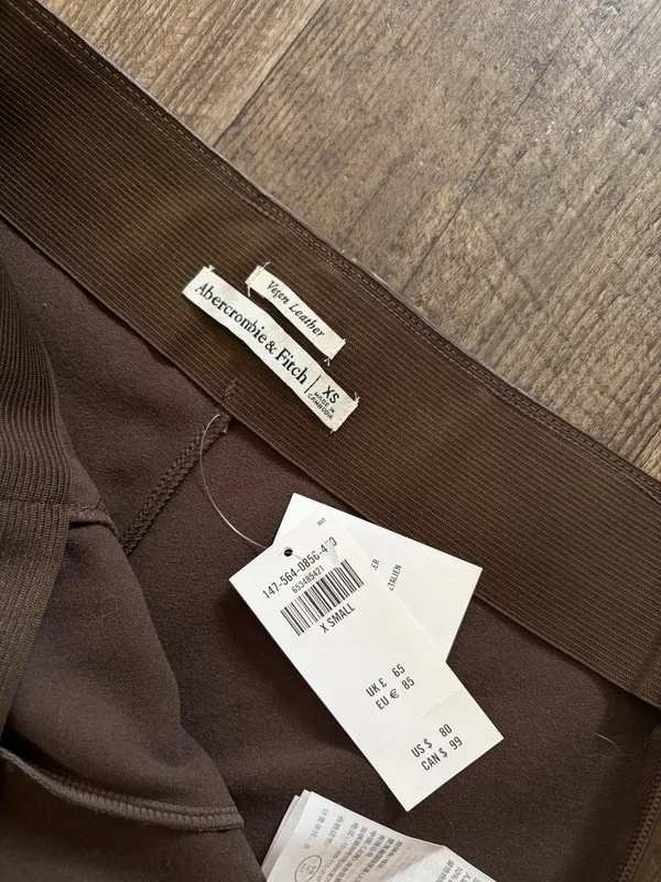 Abercrombie & Fitch Vegan Leather Brown Flare Pants - Image 3