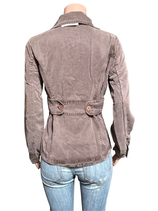 Women's long sleeve double-breasted brown Tencel blazer jacket M - Image 6