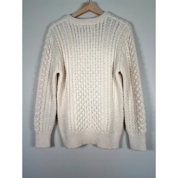 Original‎ Aran Co Womens Cream 100% Merino Wool Cable Knit Sweater Small Ireland - Image 4