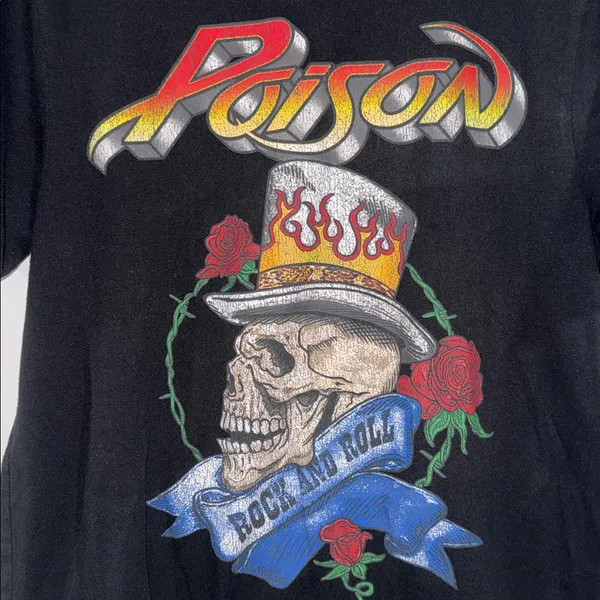 Poison Black Graphic T-Shirt large rock n roll short sleeve tee - Image 2