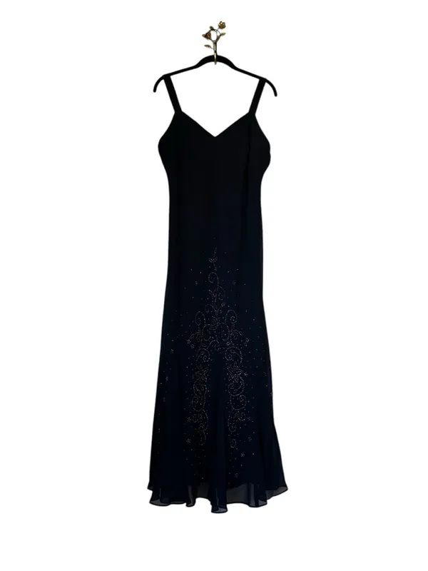 Vintage R&M Richards Maxi Dress Navy Blue Beaded Evening Special Occasion Party - Image 5