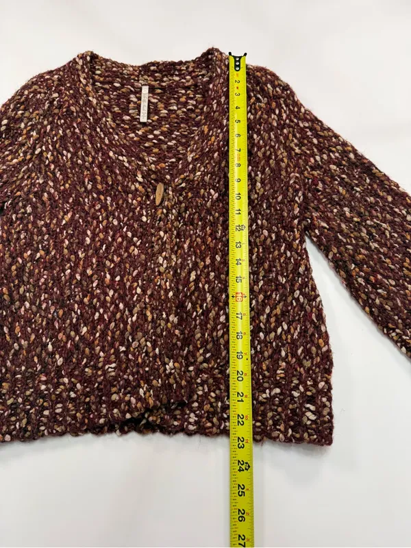 Leo & Nicole Brown Marled V-Neck Chunky Knit Cardigan - Image 6