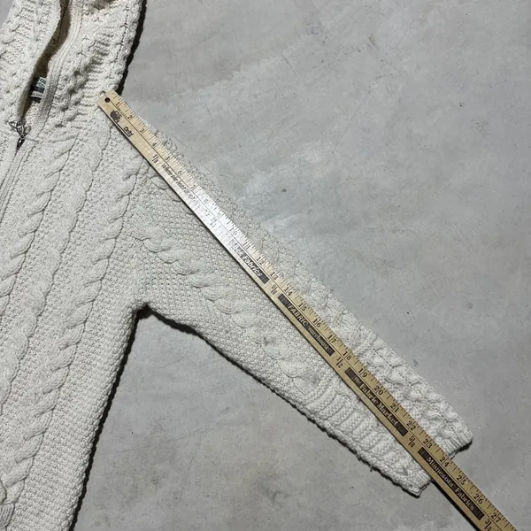 Aran Wool Knot Hooded Zip Up Sweater Women's SZ Small Merino Wool Fisherman - Image 5