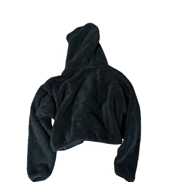 Sunday Best Black Sherpa Fleece Full Zip Hoodie Women L Fuzzy Teddy Jacket‎ - Image 2