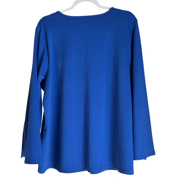 Melissa Paige Woman 1X Top Tunic Button Shoulders Slit Sleave Royal Blue Office - Image 5