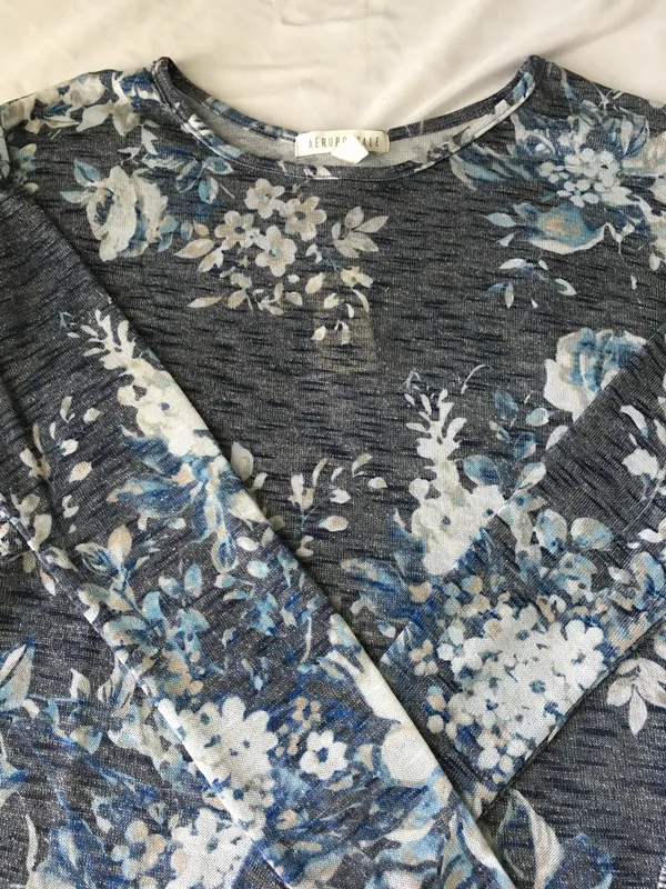 Aeropostale Blue Floral Print Long Sleeve Shirt - Image 2
