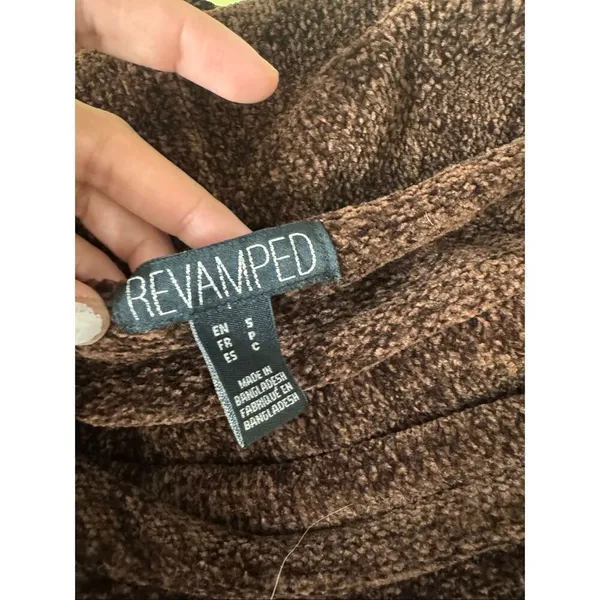Revamped Brown Chenille Cowl Neck Tunic Sweater Soft Knit Pullover Size S - Image 6