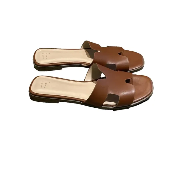A New Day Nina Cognac Brown Faux Leather Slide Sandals Women’s 9 Flat Slip-on - Image 6