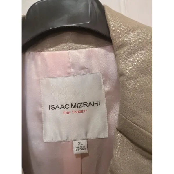 Isaac Mizrahi Linen Trench Coat Beige Size XL Satin Lined Shimmer Long - Image 5