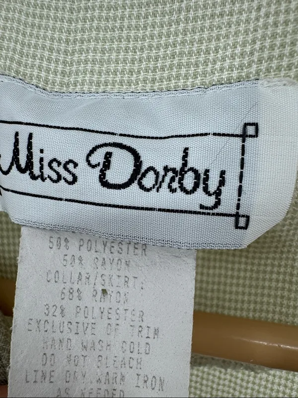 Miss Dorby Light Sage Textured Gingham Midi Dress 10 vintage piping traditional - Image 9