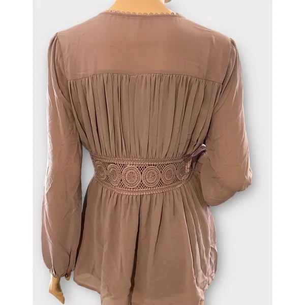 Entro‎ Boho Tunic Top Pleated Front Crochet Size Small - Image 6