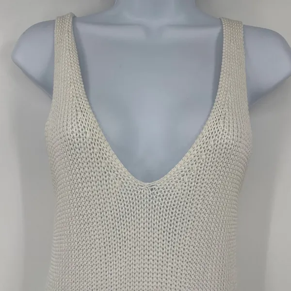 Newbury Kustom Open Knit Sleeveless Sweater Sz M Coastal Boho Summer Deep V - Image 3