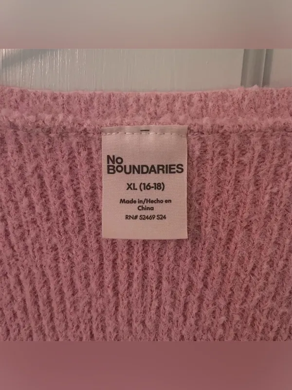 Pink Fuzzy Rhinestone Butterfly Button Long Sleeve Sweater - Image 10