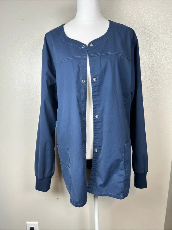 WonderWink Winderflex Women’s Snap-Front Medical Jacket Blue Size XL - Image 2
