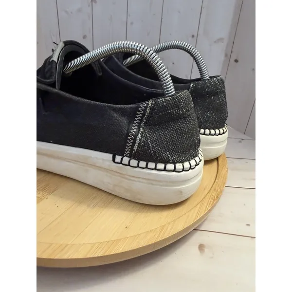 Hey Dude Wendy Rise Loafers Womens 7 Black Canvas Sparkle Platform Slip On Shoes - Image 2