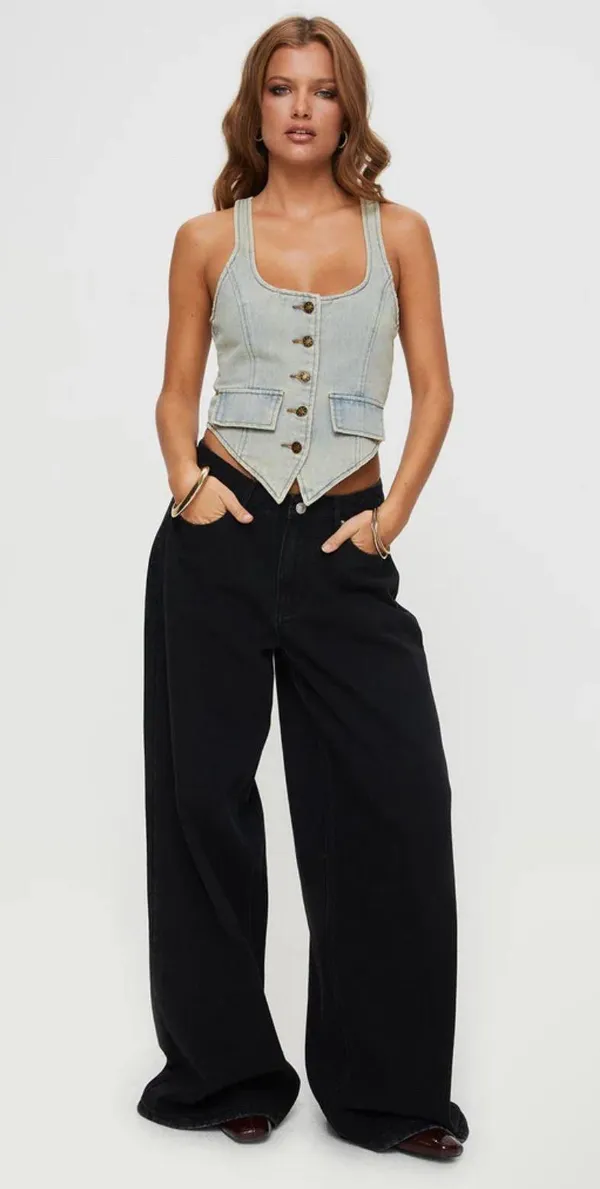 LIONESS NYC faded Denim Halter Top - Image 2
