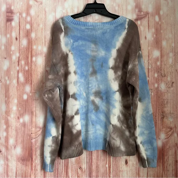All Worthy By Hunter McGrady Blue & Mocha Brown Tie Dye Crewneck Knit Sweater L - Image 8
