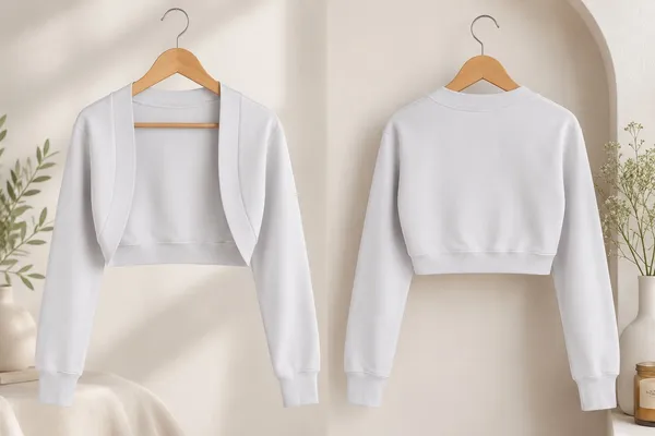White Cropped Open-Front Shrug Sweatshirt with Thumbholes - Size S - Image 2
