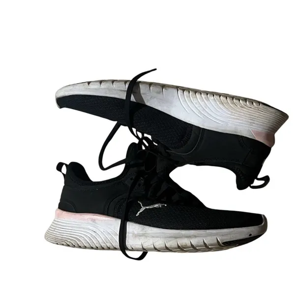 PUMA Womens Sneakers Black Lace Up Running Training Walking Pink Accent - Image 3