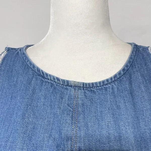 ZARA Patchwork 2-Tone Denim Raw Hem Tank Top Blue White Size Small 5575/012/400 - Image 8