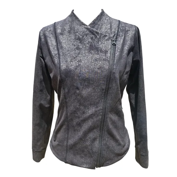 New Balance -911‎ Metallic Black Asymmetrical Zip Moto Athleisure Jacket Size M - Image 2