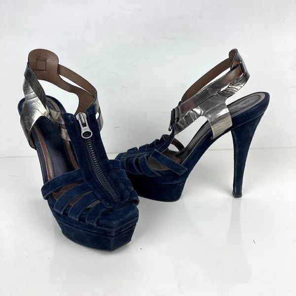 MARNI Blue/Silver Strappy Platform Heels Stiletto Sandals - Size 6.5 - Image 7