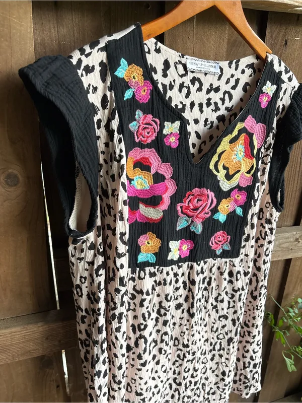 Giddy Up Glamour Animal Print Floral Embroidered Swing Tunic - Image 2