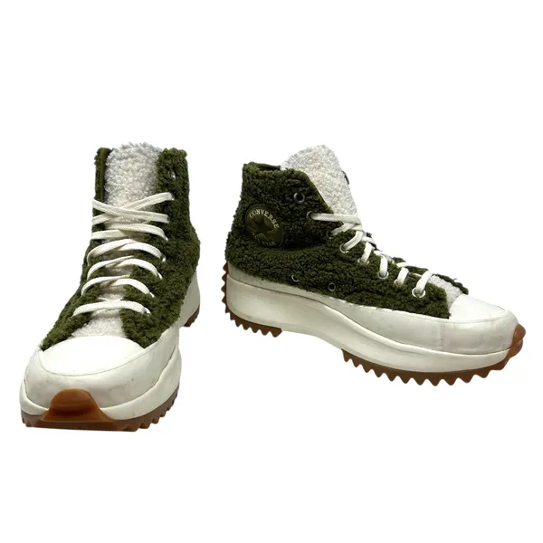 Converse Run Star Hike‎ High Sherpa Platform Sneakers Green Faux Fur Size US 8.5 - Image 3