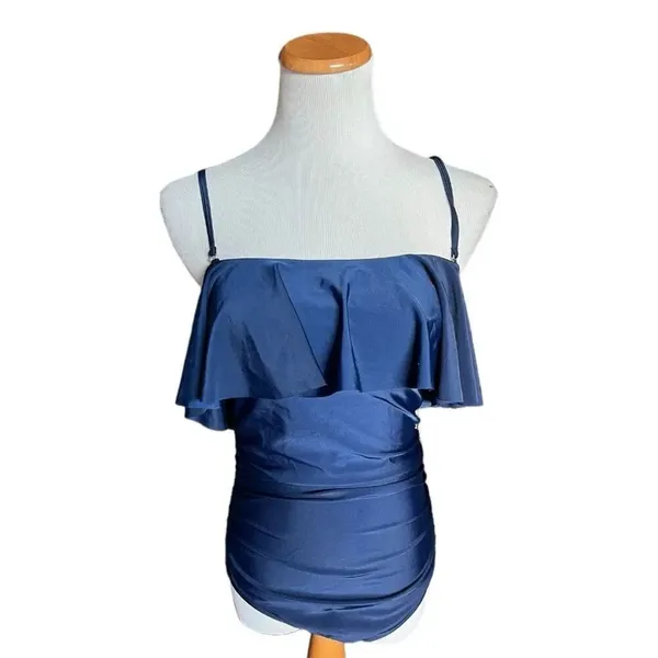 NWT Womens Cupshe Ruffle Flounce Navy Blue Swimsuit Bathing Suit - Sz L - Image 5