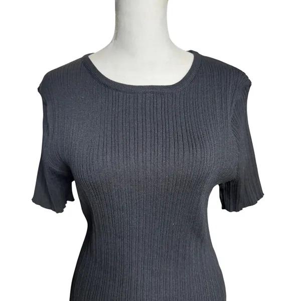 H&M Black Ribbed Knit Bodycon Dress Large NWT Minimalist LBD - Image 7