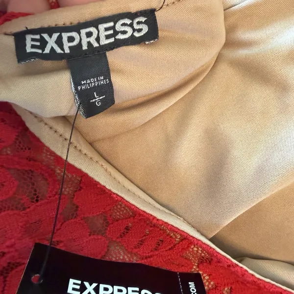 NWT Express Red‎ Lace Backless Short Long Sleeve Mini Dress Y2K Cocktail Party L - Image 7