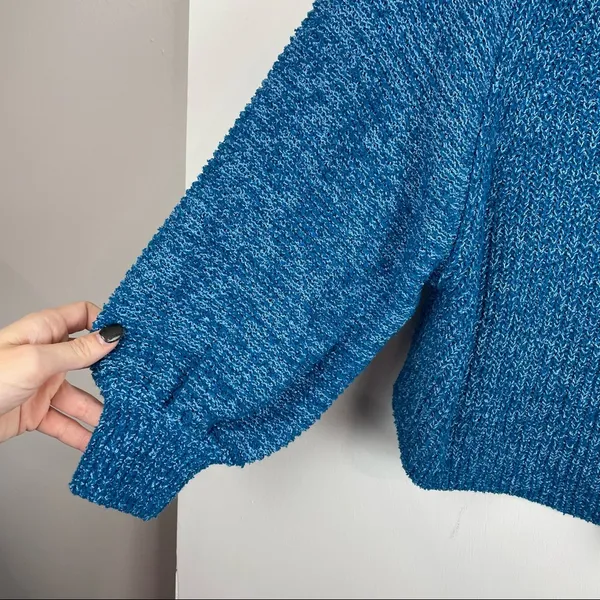 Free People Edessa Blue Balloon Sleeve Sweater Slouchy Sz XS Boho - Image 9