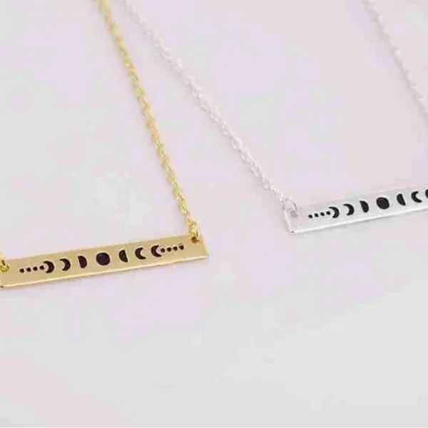 Boutique White Gold Plated‎ Celestial Necklace w/ Moon Phases Bar Pendant Necklace 16-18” - Image 15