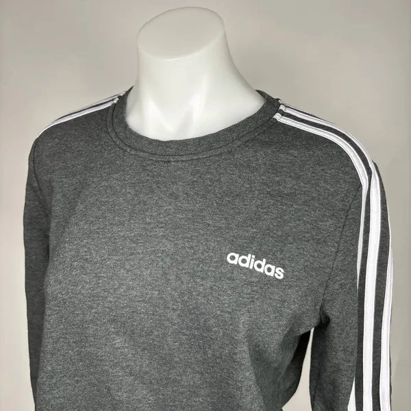 Adidas Women's Grey Striped Long Sleeve Logo Pullover Sweatshirt Sweater Top L - Image 4
