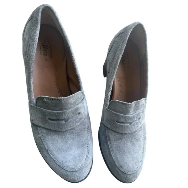 G.H. Bass Womens 8.5 Gray Suede Penny Loafer Chunky Block Heel Preppy Slipon Y2K - Image 2