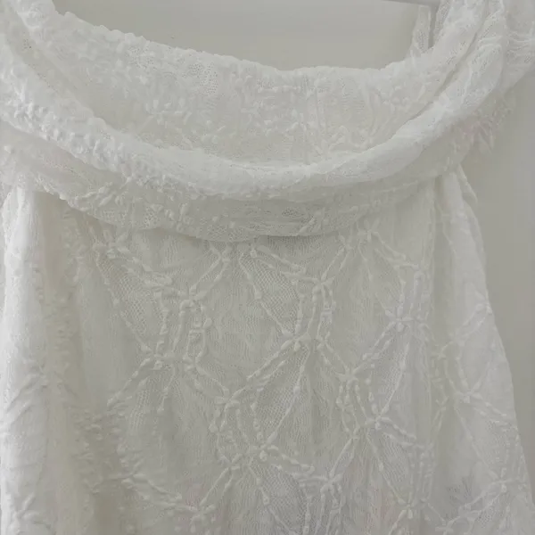 Peppermayo white lace off the shoulder crop top with textured floral embroidery - Image 3