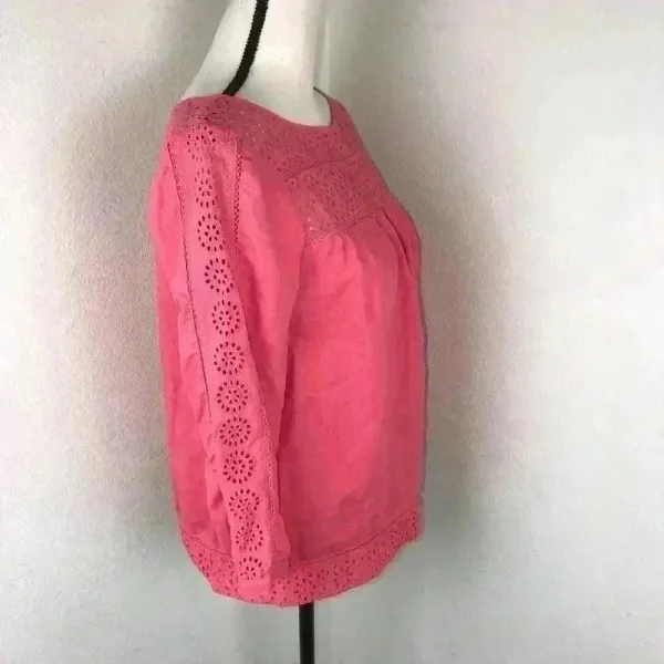 J.Crew Women’s Linen Salmon Coral Eyelet Top Size XS‎ Lightweight Casual - Image 5