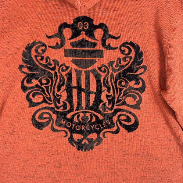 Harley-Davidson Womens 3W Rust Orange Space Dye Hooded Henley Flocked Top 2014 - Image 10