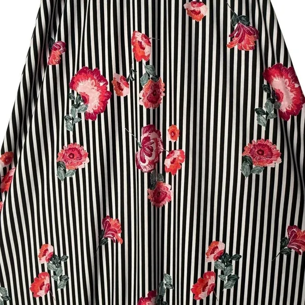 Maximalist Black White Striped Maxi Skirt Womens S Pink Floral Flowy Retro Flare - Image 3