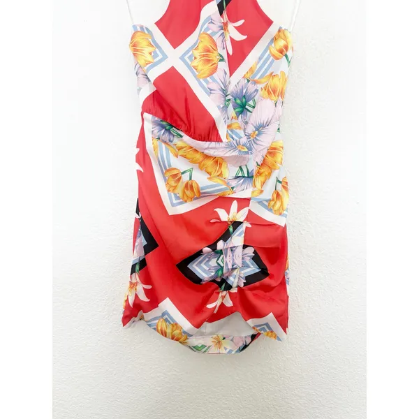 Song Of Style Jemma Mini Dress Size XS Scarf Print Fringe Halter Vacation Satin - Image 11
