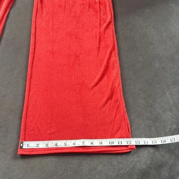 Women’s Red Deep V-Neck Halter Jumpsuit Ring Accent Wide Leg BodyCon Size L NEW - Image 11