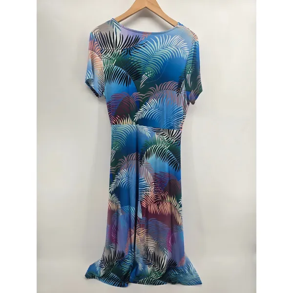 Soft Surroundings Dress Womens Small 2EY66 Blue Tropical Palm Twist Front EUC - Image 3