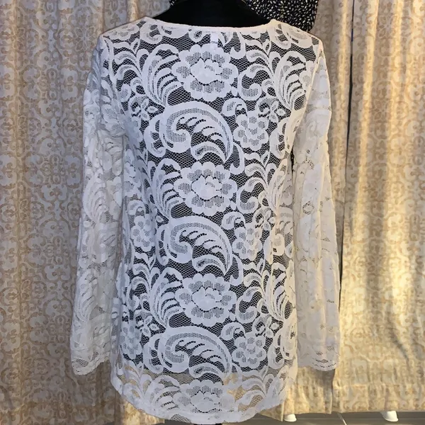 Express Size S Cream Lace Long Sleeve Top - Image 7