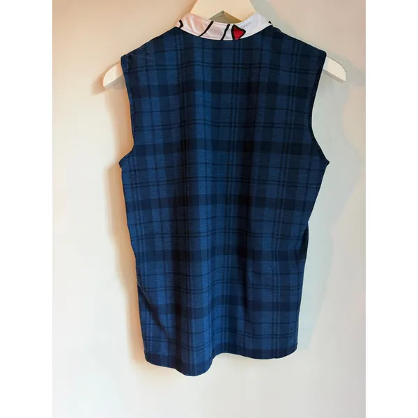 SwingDish Made USA Plaid Sleeveless Golf Polo Top Small Blue Quarter Zip - Image 10