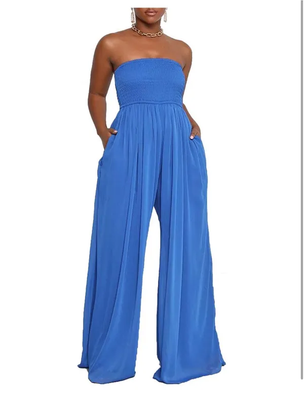 Strapless Wide-Leg Jumpsuit in Cobalt Blue - Image 2