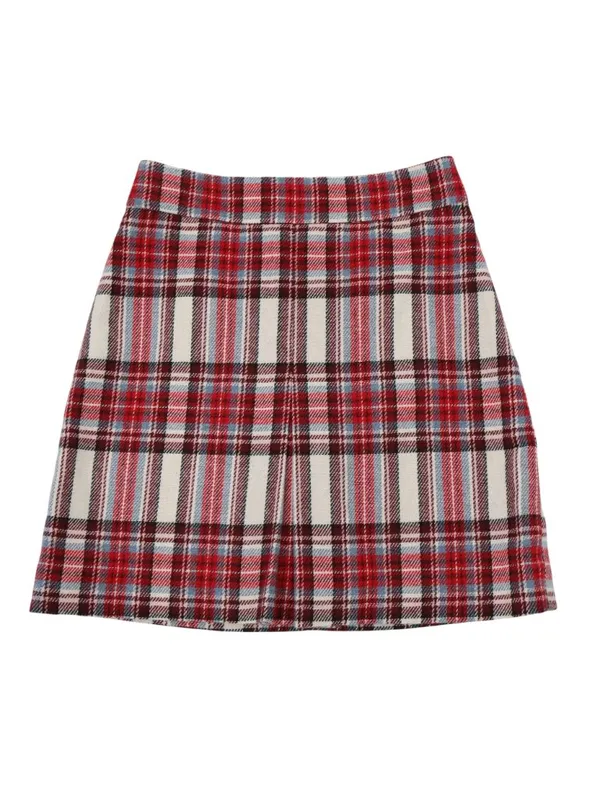 NWT J. Crew Nello Gori Inverted Pleated Mini Skirt Red Vintage Plaid Wool 00 - Image 4