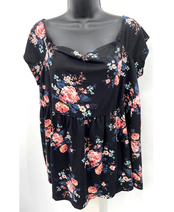 NWT Torrid Black Floral Off The Shoulder Babydoll Blouse Women's Size 2 (2X) - Image 4