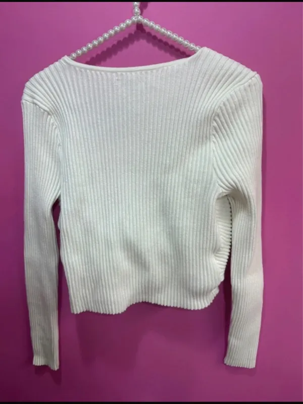 Abercrombie & Fitch Off-White Ribbed Wrap Crop Top - Image 2